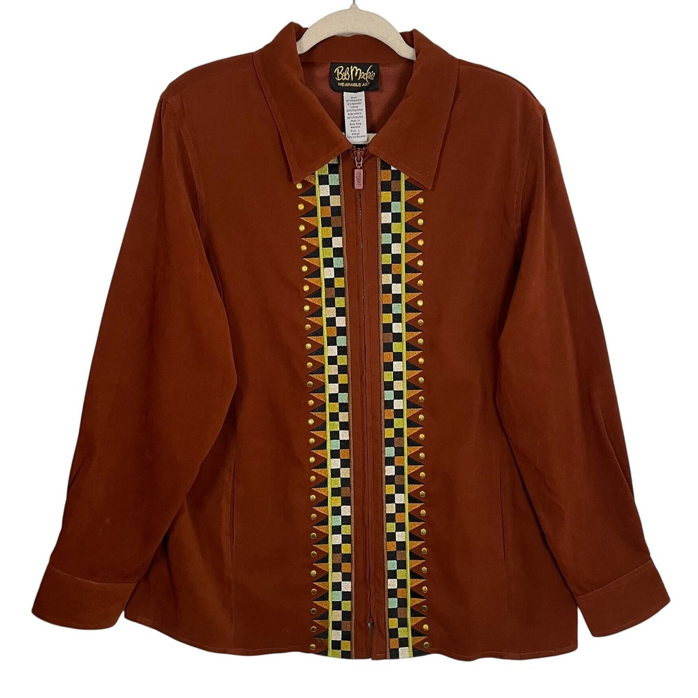 VTG Bob Mackie Wearable Art L 2pc Set Rust Embroidered Jacket Pants Hong‎ Kong